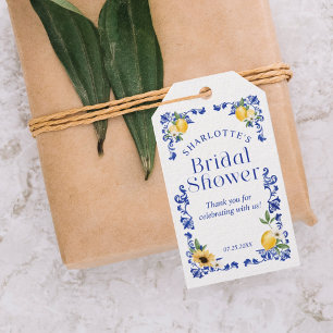 Etiqueta Para Presente Chá de panela Padrão de Potência Azul Lemon Obriga