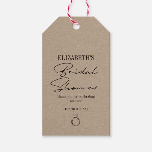 Etiqueta Para Presente Chá de panela Rustic Kraft Modern Script (Frente)