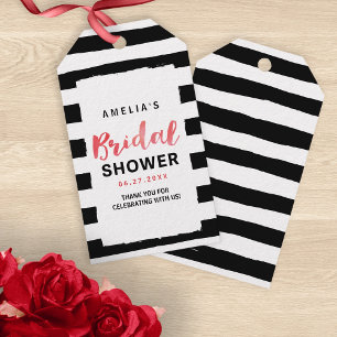 Etiqueta Para Presente Chá de panela Vermelho com Stripes Pretas e Branca