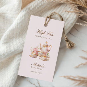 Etiqueta Para Presente Chá Elegante Rosa Pastel Dourado Chá de Noiva