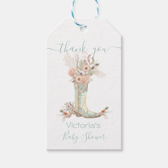 Etiqueta Para Presente Chá Floral Boots da Cowgirl Ocidental (Frente)