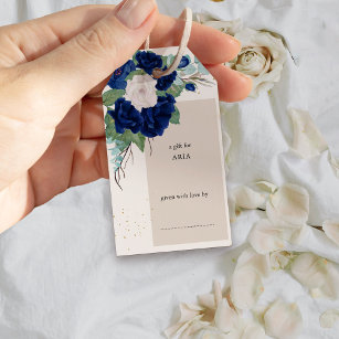 Etiqueta Para Presente Chá Rosa Real Marinho Azul, Ivory Floral
