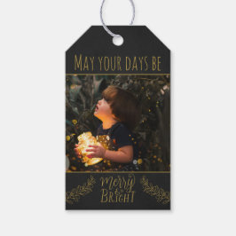 Etiqueta Para Presente Chalkboard preto e ouro com fotografia Natal