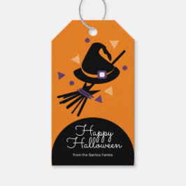 Etiqueta Para Presente Chapéu de Bruxa de Halloween Laranja Doces ou Trav