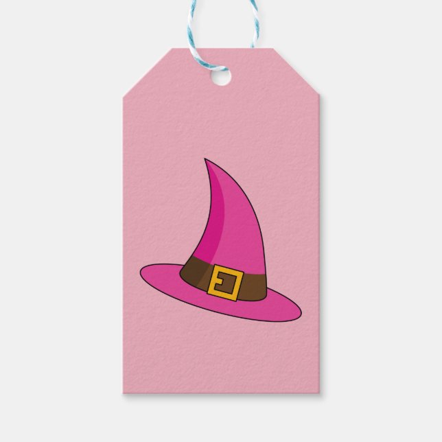 Etiqueta Para Presente Chapéu de Bruxa Rosa (Frente)