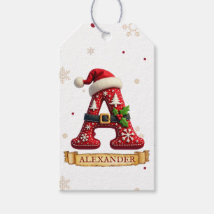 Etiqueta Para Presente Chapéu de Papai Noel Vermelho Natal Letra A Nome