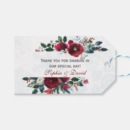 Etiqueta Para Presente Charm Winter Burgundy Floral Pine Casamento