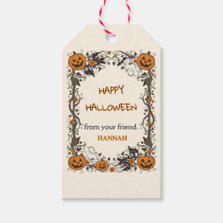 Etiqueta Para Presente Charming Rustic Halloween with Pumpkins and Ghost