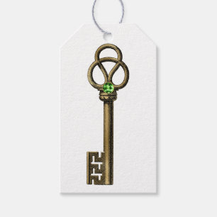 Etiqueta Para Presente Chave Antiga com Pedra Preciosa Esmeralda