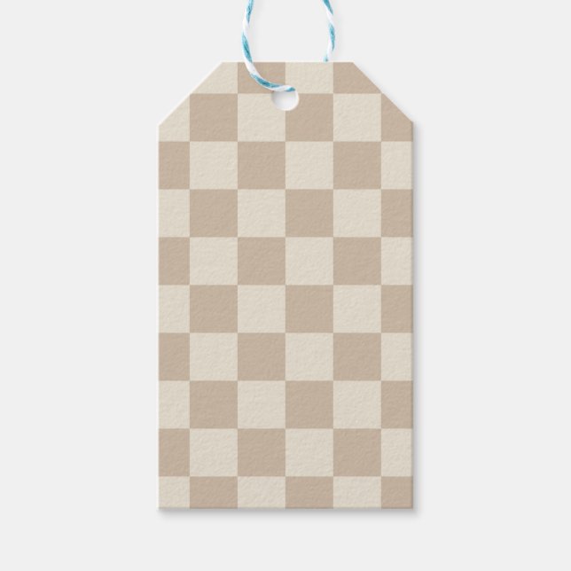 Etiqueta Para Presente Checkerboard castanho e bege (Frente)