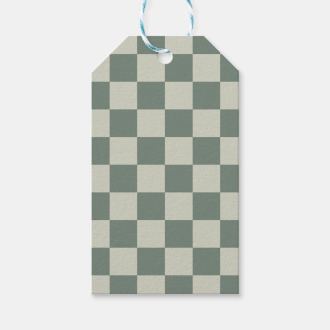 Etiqueta Para Presente Checkerboard verde (Frente)
