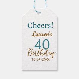 Etiqueta Para Presente Cheers 40th birthday name date brown turquoise sim