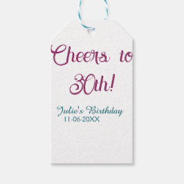 Etiqueta Para Presente Cheers to 30th birthday name date mauve blue elega