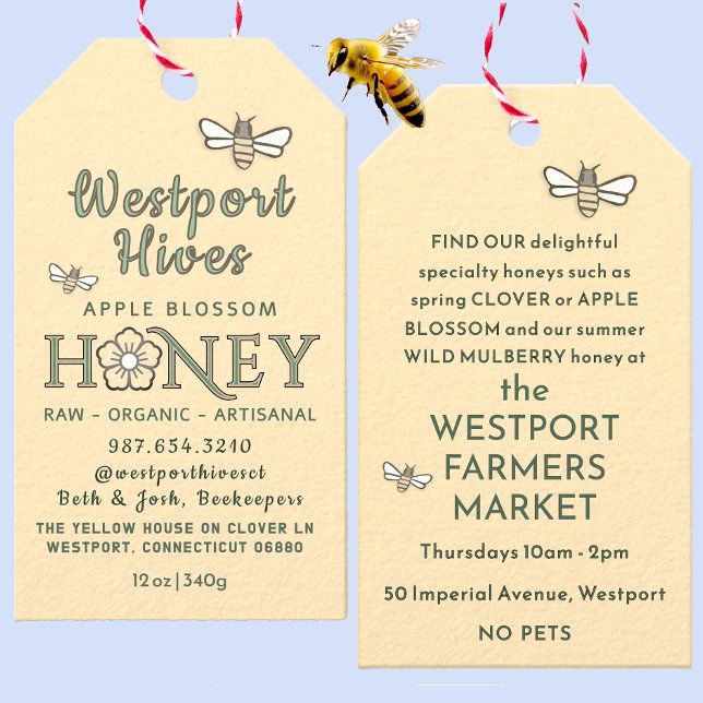 Etiqueta Para Presente Cheery Honey tag com flor estilizada e abelhas bon (Criador carregado)