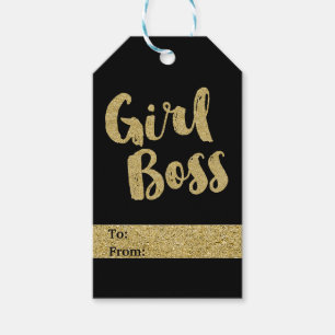 Etiqueta Para Presente Chefe Menina Preto e Dourado Glamour Moderno Chic