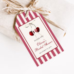 Etiqueta Para Presente Cherry Strike Obrigado<br><div class="desc">Ela é a cereja em cima! Celebre os próximos núpcias de sua noiva favorita em estilo com nossas vintage inspirou etiquetas de presentes de chá de panela! Esta design apresenta lindas cerejas aquáticas enfeitadas com um arco branco sobre fundo listrado.</div>