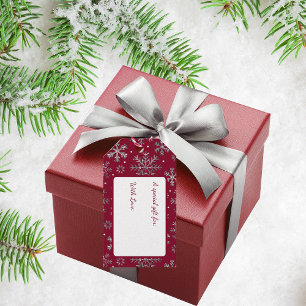 Etiqueta Para Presente Chic Burgundy Natal com Flocos de Neve Elegantes