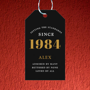 Etiqueta Para Presente Chic Dourado Elegante Preto do Nome do aniversário