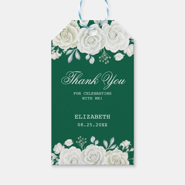 Etiqueta Para Presente Chic Green Pastel White Rose Greenery Aniversário (Frente)