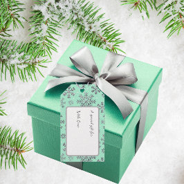 Etiqueta Para Presente Chic Mint Green Christmas com flocos de neve elega