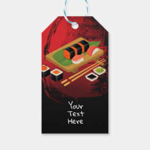 Etiqueta Para Presente Chic Moderno Elegante Festa de Sushi Preto e Verme