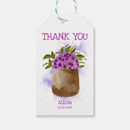 Etiqueta Para Presente Chic Purple Wildflower On Pote Watercolor Obrigado