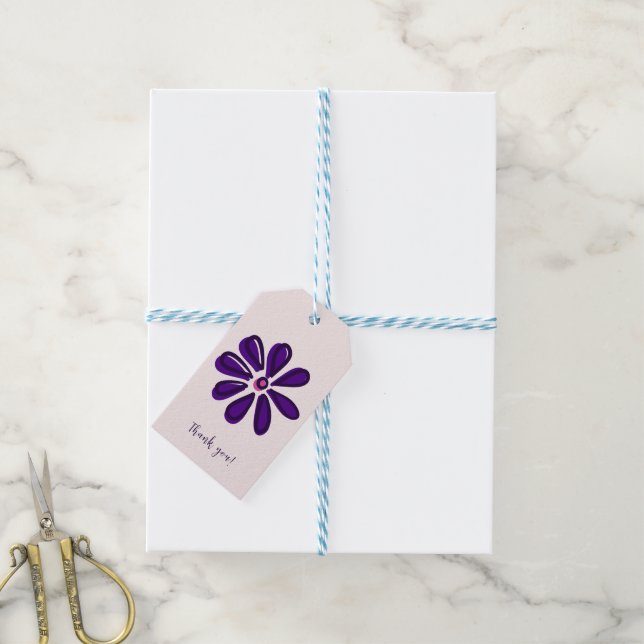 Etiqueta Para Presente Chic Script Font - Obrigado! - Flor Roxo (Com cordão)