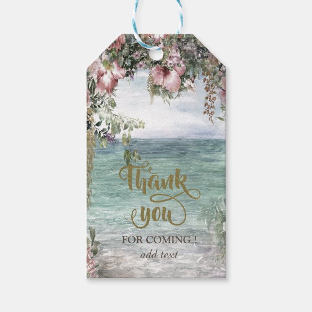 Etiqueta Para Presente Chic Tropical Flowers Ocean Obrigado (Frente)