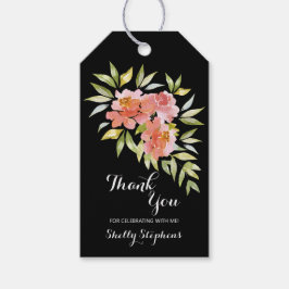 Etiqueta Para Presente Chic Watercolor Floral Blooms Chá de panela Preto