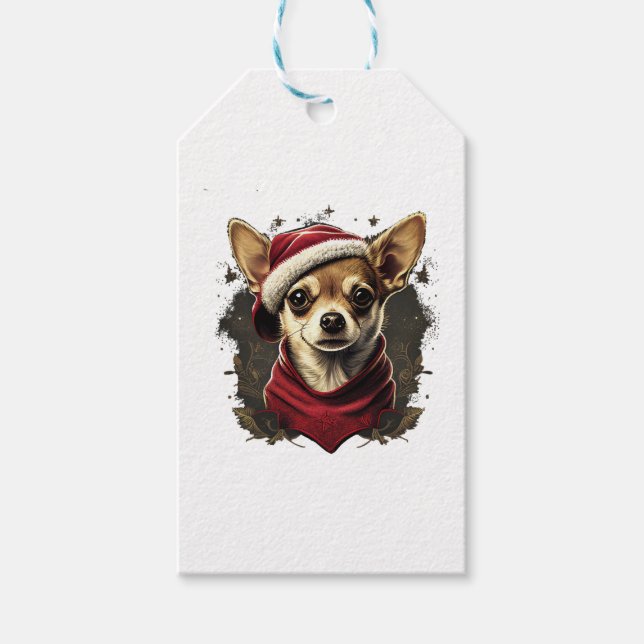 Etiqueta Para Presente Chihuahua Felry Natal X-Mas Tree Cute (Frente)