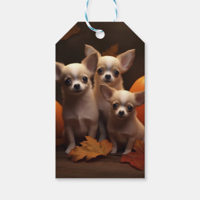 Etiqueta Para Presente Chihuahua Puppy Autumn Delight Pumpkin (Frente)