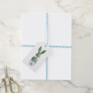 Etiqueta Para Presente Chinoiserie Azul e Branco Com Topiária de Coelho