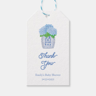 Etiqueta Para Presente Chinoiserie Blue e White Hydrangea Obrigado Tag