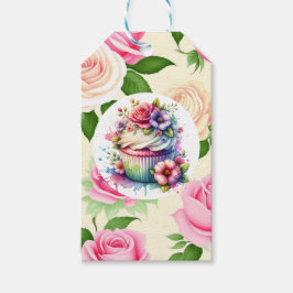 Etiqueta Para Presente Chique Floral Birthday Cupcake Para e De