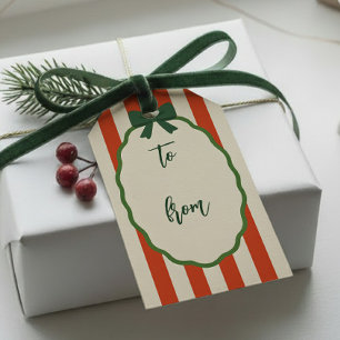 Etiqueta Para Presente Chique Listrado Vermelho e Verde Natal Alegre Retr