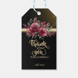 Etiqueta Para Presente Chique Preto,Listra Dourada,Floral Agradecimento