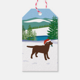 Etiqueta Para Presente Chocolate Labrador Natal Evergreen Santa Hat