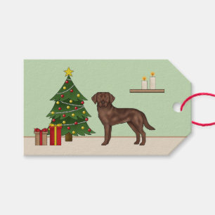 Etiqueta Para Presente Chocolate Labrador Retriever Com Árvore De Natal