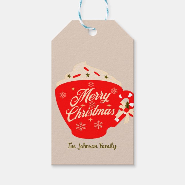 Etiqueta Para Presente Chocolate Quente Natal Feliz Marrom (Frente)