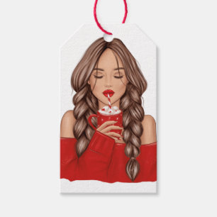 Etiqueta Para Presente Chocolate Quente no Inverno em Sweater Vermelho