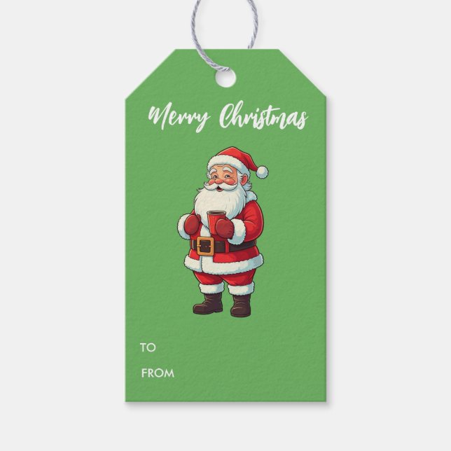 Etiqueta Para Presente Chocolate Quente Personalizado do Bebendo Santa Cl (Frente)