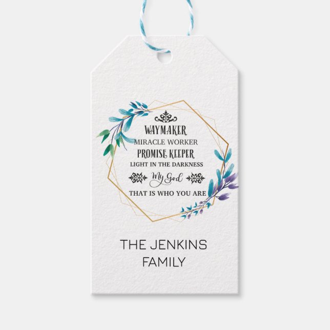 Etiqueta Para Presente Christian Blue Floral Wreath (Frente)