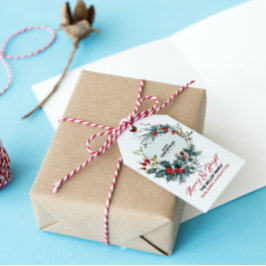 Etiqueta Para Presente Christmas Berries Wreath Red Robin