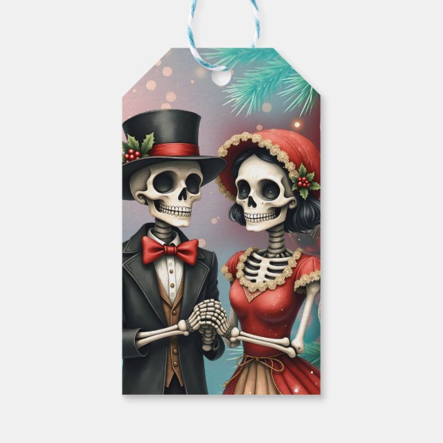 Etiqueta Para Presente Christmas Bone Romance, A festive skeleton couple. (Verso)
