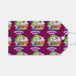 Etiqueta Para Presente Christmas in July Tropical Santa Beach Design