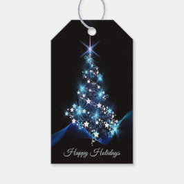 Etiqueta Para Presente Christmas Party Blue Tree Shiny Black Elegant