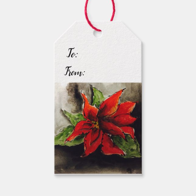 Etiqueta Para Presente Christmas Poinsettia (Frente)