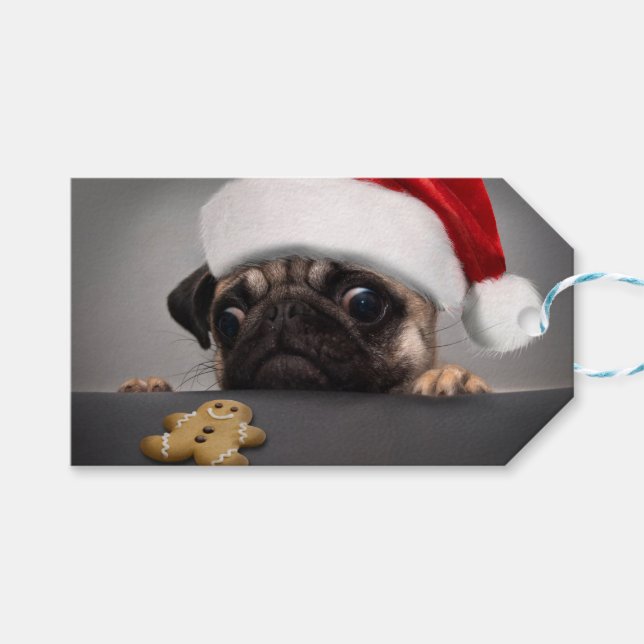 Etiqueta Para Presente Christmas Pug (Frente (horizontal))