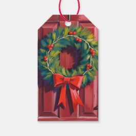 Etiqueta Para Presente Christmas Wreath Red Door Watercolor