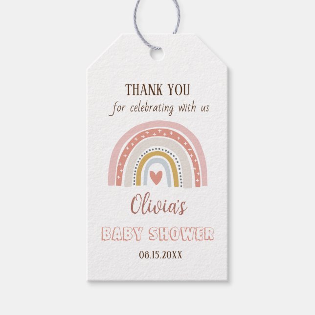 Etiqueta Para Presente Chuva de Bebê Arco-íris Boho Aquarela (Frente)